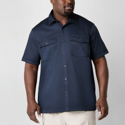 Shaquille O'Neal XLG Mens Satin Utility Short Sleeve Regular Fit Big and Tall Button-Down Shirt