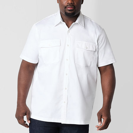 Shaquille O'Neal XLG Satin Utility Big and Tall Mens Regular Fit Short Sleeve Button-Down Shirt, 2x-large, White