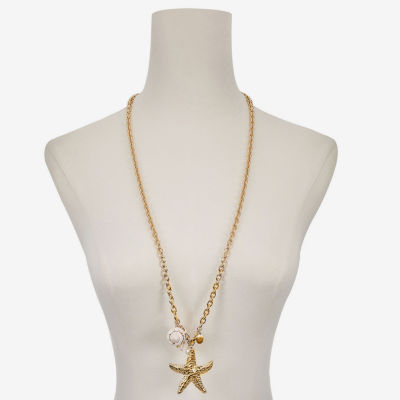Bijoux Bar Womens Simulated Pearl Star 32 Inch Pendant Necklace