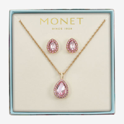 Monet Jewelry Womens Pink Glass Pear 2-pc. Jewelry Set