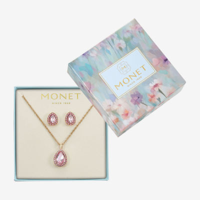 Monet Jewelry Womens Pink Glass Pear 2-pc. Jewelry Set