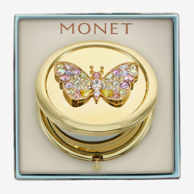 Monet Jewelry Gold Tone Butterfly Compact Mirror