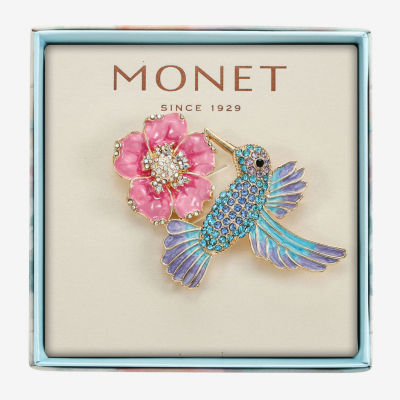 Monet Jewelry Hummingbird Multi Color Glass Pin