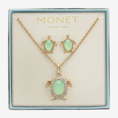 Monet Jewelry Turtle Womens Green Glass 2-pc. Jewelry Set
