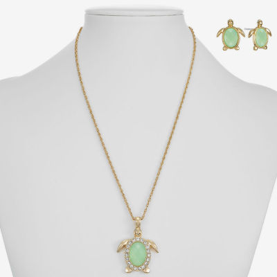 Monet Jewelry Turtle Womens Green Glass 2-pc. Jewelry Set