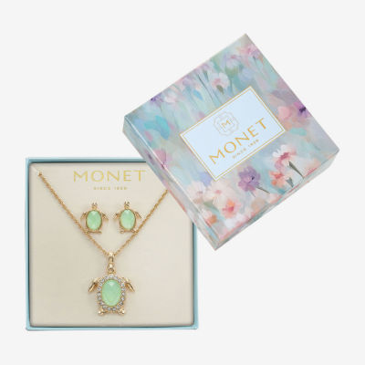 Monet Jewelry Turtle Womens Green Glass 2-pc. Jewelry Set