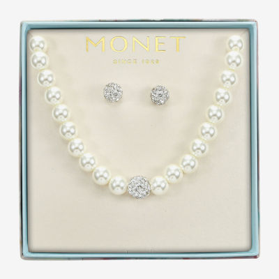 Monet Jewelry Womens White Glass Simulated Pearl 2-pc. Jewelry Set