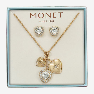 Monet Jewelry Womens Glass Heart 2-pc. Jewelry Set