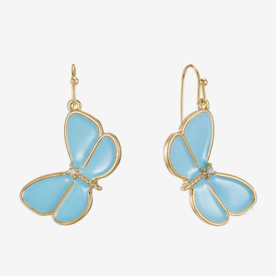 Liz Claiborne Womens Glass Butterfly Drop Earrings