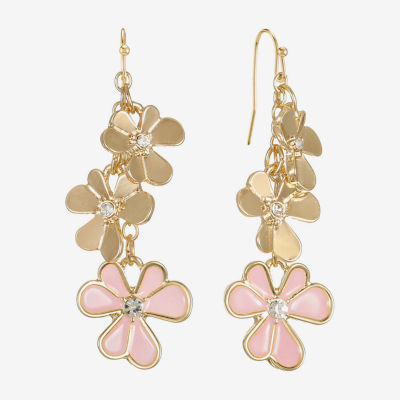 Liz Claiborne Womens Glass Flower Drop Earrings