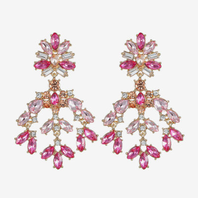 Monet Jewelry Womens Pink Glass Hypoallergenic Chandelier Earrings
