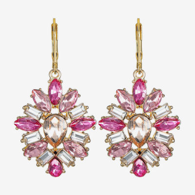 Monet Jewelry Womens Pink Glass Drop Earrings