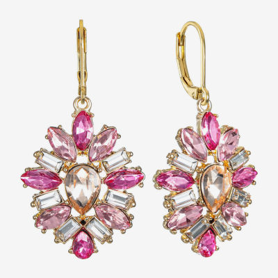 Monet Jewelry Womens Pink Glass Drop Earrings