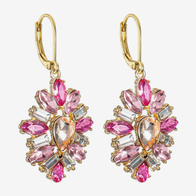Monet Jewelry Womens Pink Glass Drop Earrings