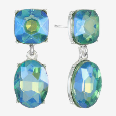 Monet Jewelry Womens Green Glass Cushion Hypoallergenic Drop Earrings
