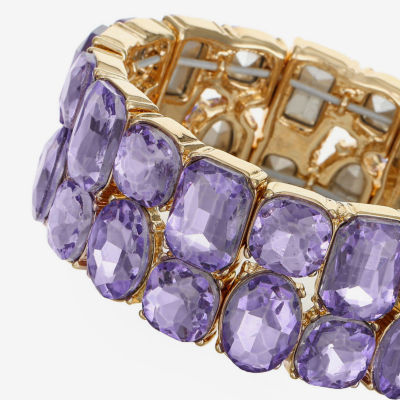 Monet Jewelry Womens Purple Glass Cushion Stretch Bracelet