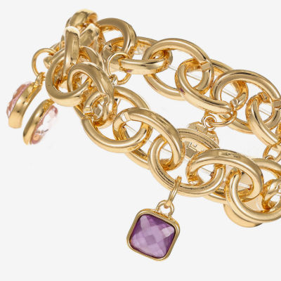 Monet Jewelry Womens Pink Glass Round Charm Bracelet