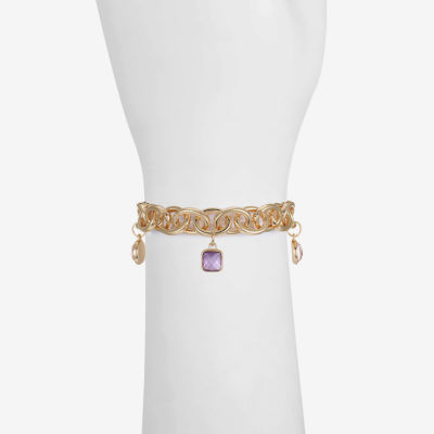 Monet Jewelry Womens Pink Glass Round Charm Bracelet