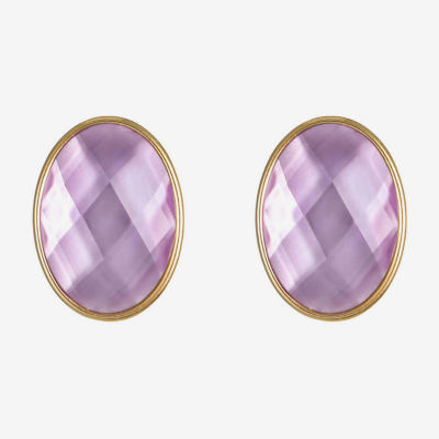 Monet Jewelry Womens Purple Glass Oval Clip On Earrings