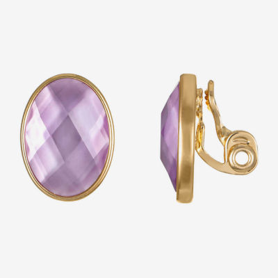 Monet Jewelry Womens Purple Glass Oval Clip On Earrings