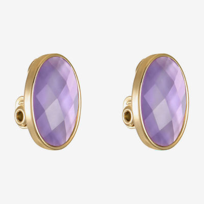 Monet Jewelry Womens Purple Glass Oval Clip On Earrings