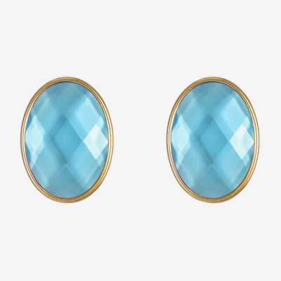 Monet Jewelry Womens Blue Glass Oval Clip On Earrings