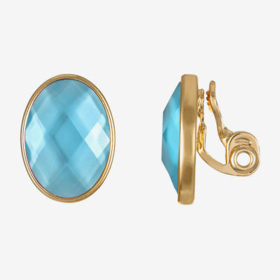 Monet Jewelry Womens Blue Glass Oval Clip On Earrings