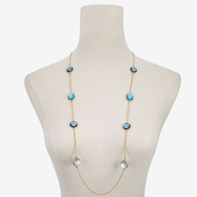Monet Jewelry Womens Blue Glass 36 Inch Strand Necklace