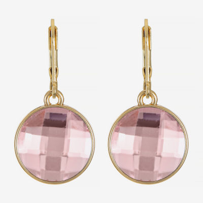 Monet Jewelry Womens Pink Glass Round Cushion Drop Earrings