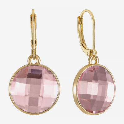 Monet Jewelry Womens Pink Glass Round Cushion Drop Earrings