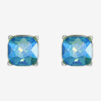 Monet Jewelry Green Glass 10mm Cushion Stud Earrings