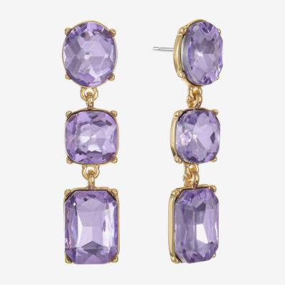 Monet Jewelry Womens Purple Glass Cushion Hypoallergenic Drop Earrings