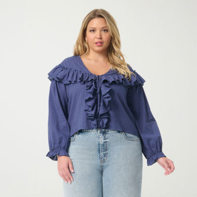 JS Jessica Simpson Womens Plus Long Sleeve Blouse