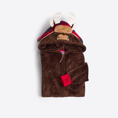 North Pole Trading Co. Moose Little & Big Kid Unisex Plush Hooded Long Sleeve Matching Family One Piece Pajama