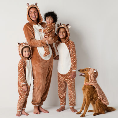 North Pole Trading Co. Reindeer Baby Unisex Plush Crew Neck Long Sleeve Matching Family Footed Pajamas