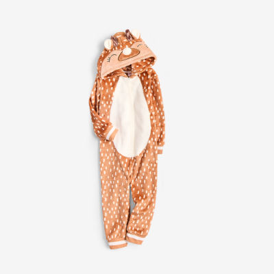 North Pole Trading Co. Reindeer Little & Big Kid Unisex Plush Hooded Long Sleeve Matching Family One Piece Pajama