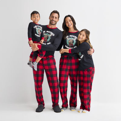 North Pole Trading Co. Moose Buffalo Check Little & Big Kid Unisex Microfleece Matching Family Pajama Pants