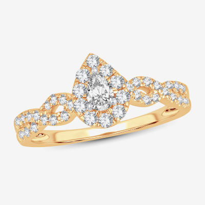 Womens 1/2 CT. T.W. Natural White Diamond 10K Gold Pear Engagement Ring