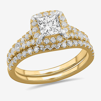 Womens 1 7/8 CT. T.W. Lab Grown White Diamond 14K Gold Side Stone Halo Bridal Set - JCPenney