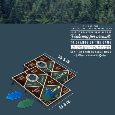 Hammer + Axe Vintage Tipsy Toss Drinking Game, Premium Wood Cornhole With 8 Bean Bags and Carrying Handles