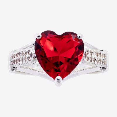 Sparkle Allure Womens Red Crystal Pure Silver Over Brass Heart Cocktail Ring