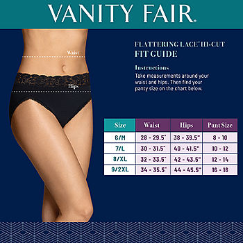 Vanity Fair Women's Flattering Lace Hi-Cut Panty Underwear 13280, extended  sizes available