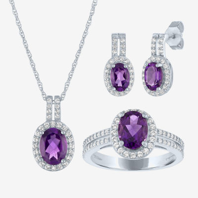 Genuine Purple Amethyst Sterling Silver 3-pc. Jewelry Set