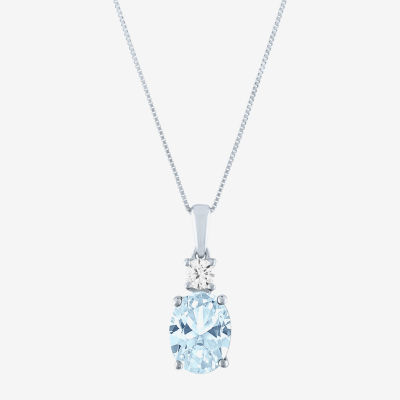 Womens Genuine Blue Aquamarine 10K White Gold Pendant Necklace