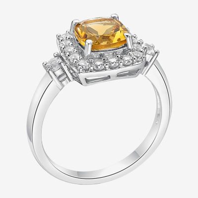 Womens Genuine Citrine & Lab-Created White Sapphire Sterling Silver Cocktail Ring