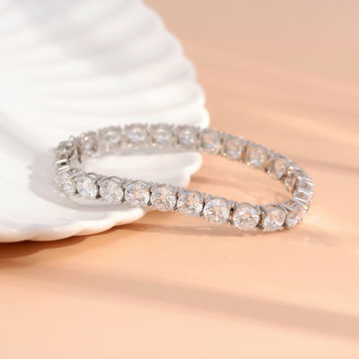 Diamonart White Cubic Zirconia Sterling Silver Round 7.25 Inch Tennis Bracelet