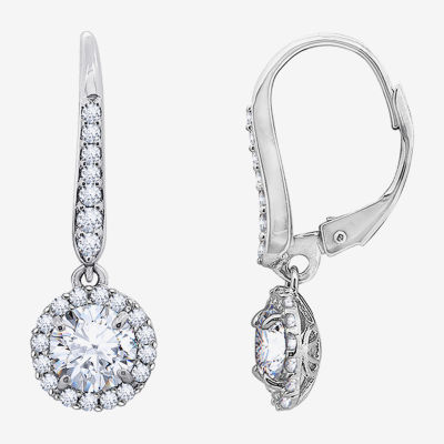 Diamonart White Cubic Zirconia Sterling Silver Round Drop Earrings