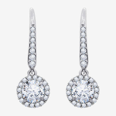 Diamonart White Cubic Zirconia Sterling Silver Round Drop Earrings