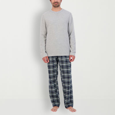 Hanes Mens Fleece Crew Neck Long Sleeve 2-pc. Big Pajama Sets