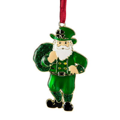 Northlight 3.5in Green Brass-Plated Irish With European Crystals Santa Ornament